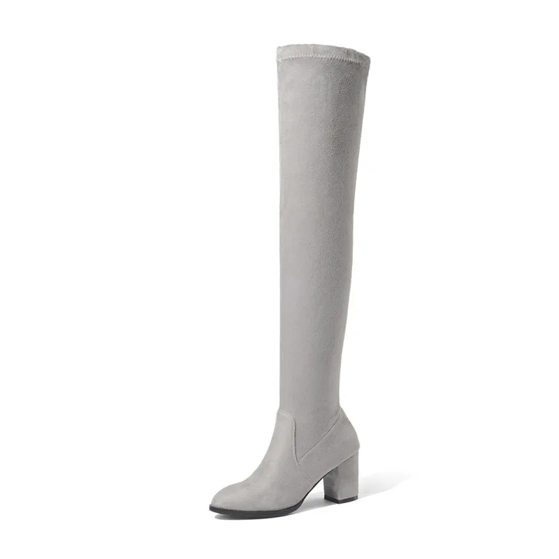 MoonMeek tamaño 33-43 de la moda más de la rodilla botas de las mujeres que acuden muslo botas altas elegante baile de damas gruesa tacón alto botas negro 4