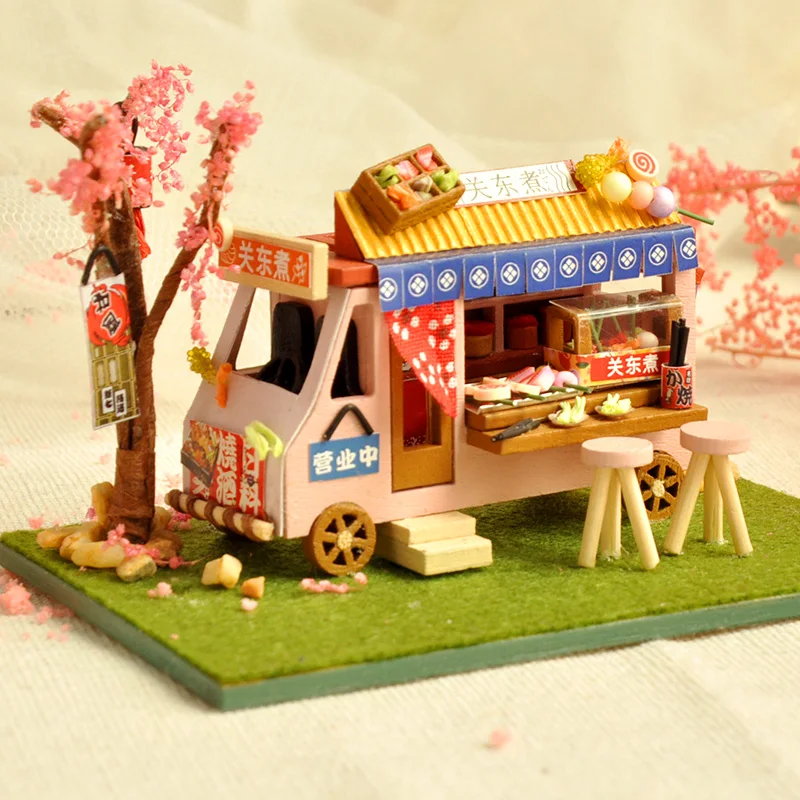 Nuevo DIY Mini Coche de la Tienda de Muñecas Mercado de la Noche de la Flor de Kanto Kit Montado en Miniatura, con Muebles de Casa de Muñecas, Juguetes para los Niños de las Niñas 4