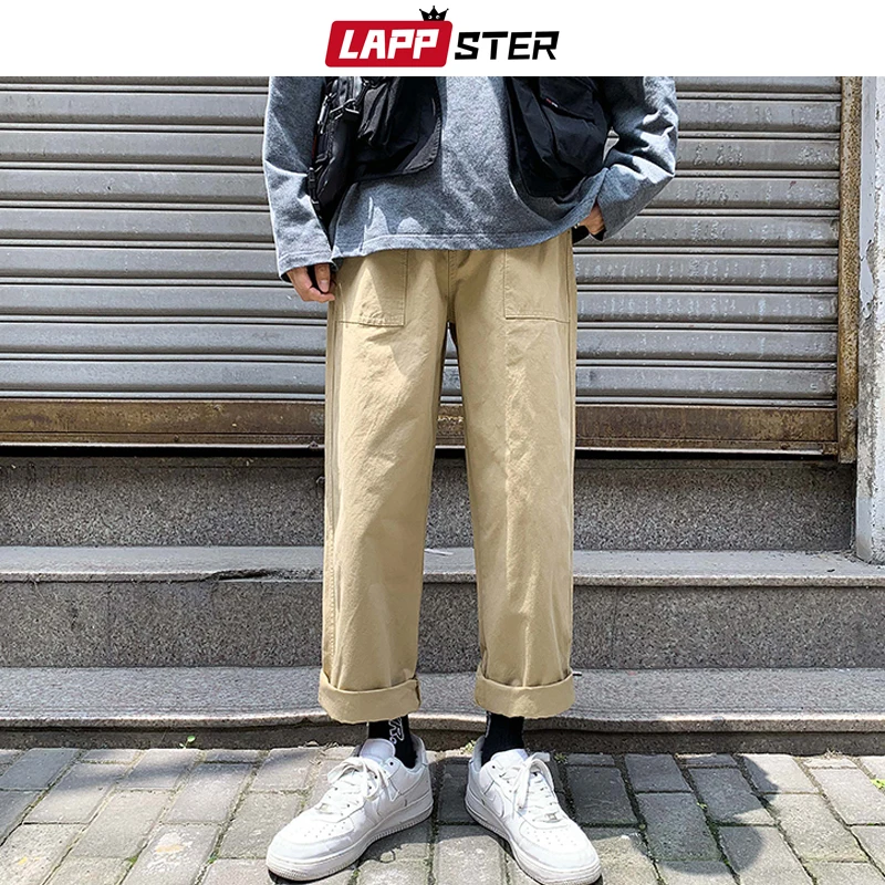 LAPPSTER los Hombres de color Caqui Japonés Streetwear Pantalones de Carga 2020 Overoles para Hombre Harajuku Pantalones de Carga coreano de Moda de la Vendimia de Corredores de Pantalones 4