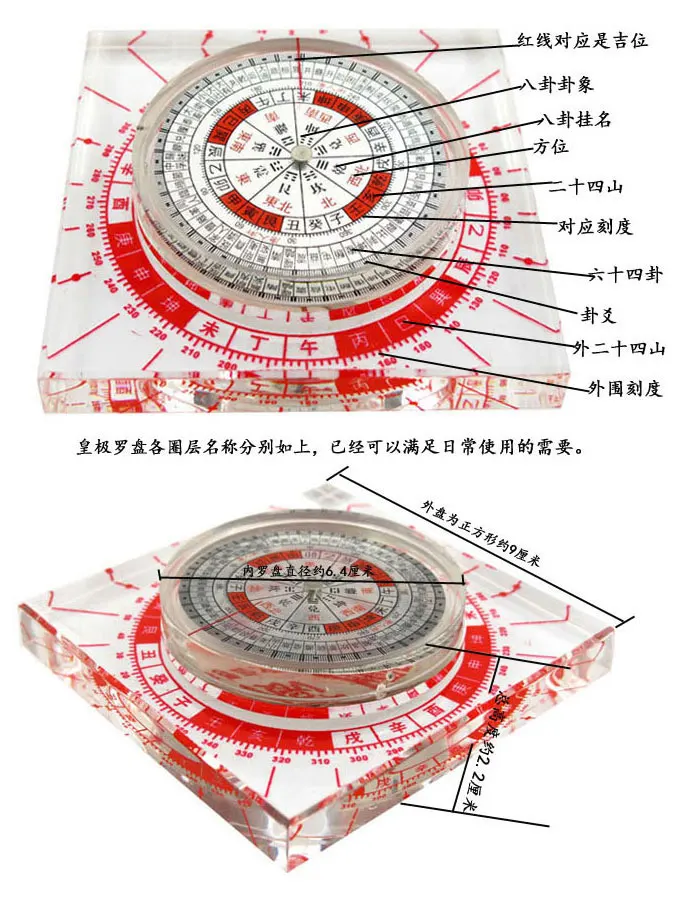 TOP Geomántica presagio herramienta maestro Sudeste de Asia de la OFICINA en el HOGAR eficaz Ocho Diagramas de FENG SHUI brújula Portátil de cristal LUO PAN 4