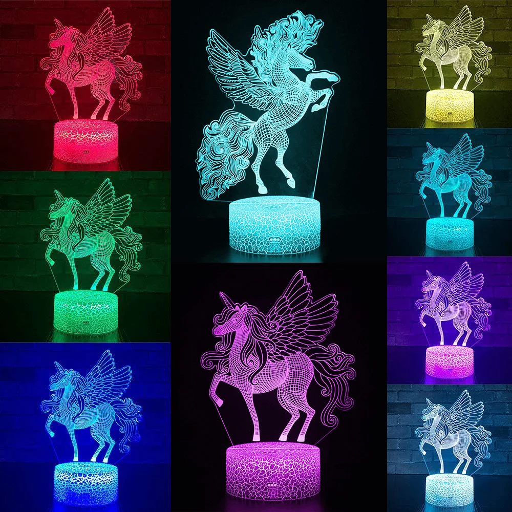 Alimentado por USB Remoto y Control Táctil 3D LED Luz de la Noche Unicornio de la serie 16 Cambio de Color de la Tabla de LED Lámpara de Escritorio de los Niños Dormitorio Decoración 4