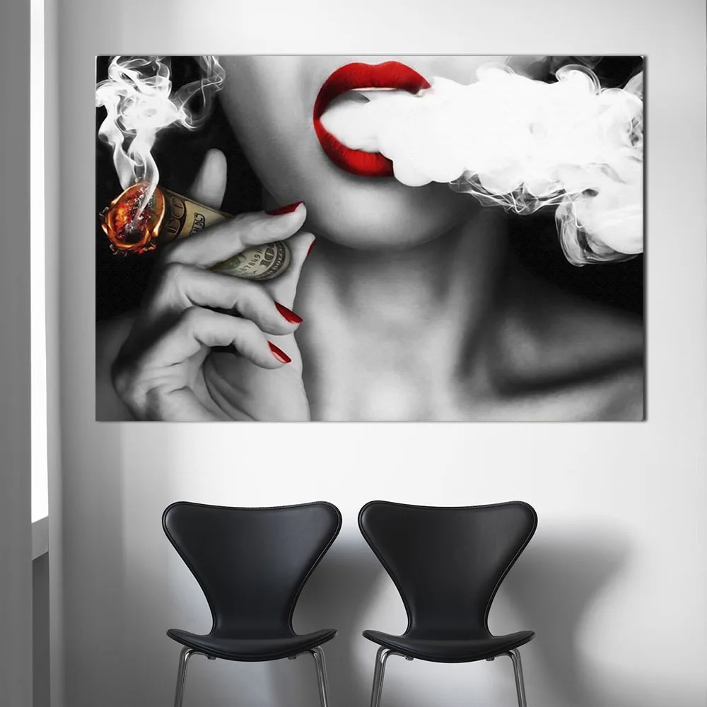 Pop moderno Chica Sexy Fumando Un Cigarro, Óleo sobre tela, Carteles y Grabados, Cuadros de Arte de Pared con Fotos Para la Sala de estar 4