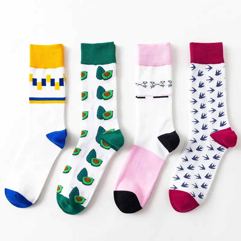 Geométricas Mens Calcetines de Happy Socks Colorido de Impresión de Calcetines Largos de las Mujeres la Tendencia Casual Unisex Calcetines Conjunto de la Personalidad de Regalo de 4 Pares/paquete 4