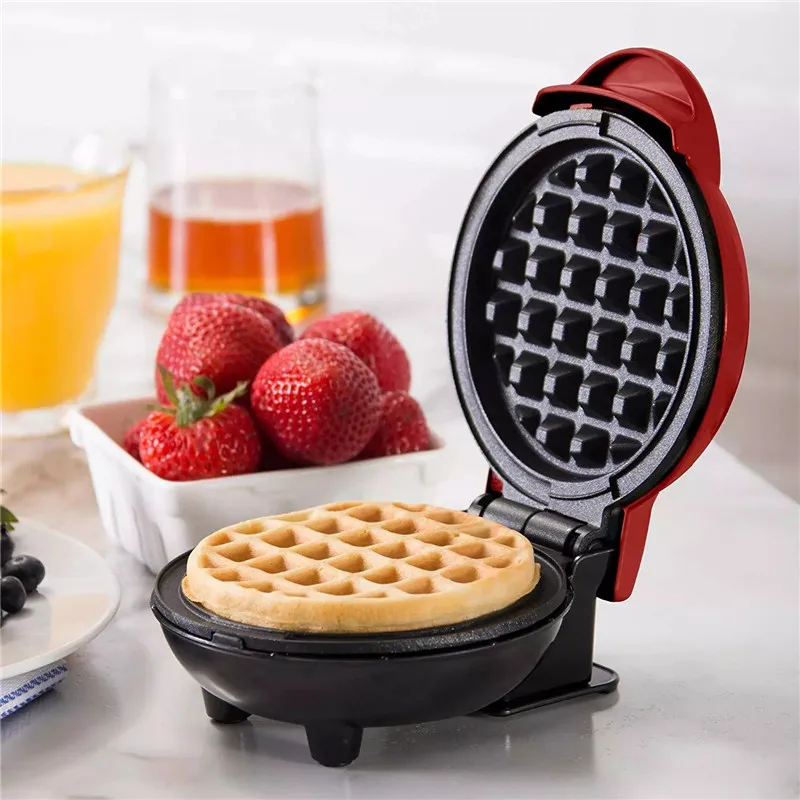 Mini Waffle Maker 350W Cocina Eléctrica antiadherente Flip Cake Maker Professional Girado Desayuno Pan Herramienta Roja de la Cocina de la Máquina 4