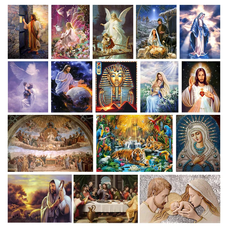 5D BRICOLAJE Bordado de Diamantes Religiosa Estatua de Diamante Pintura de Decoración para el Hogar Jesús de Egipto Faraón Foto Mosaico de Regalo Redondo/Cuadrado de Dril 4