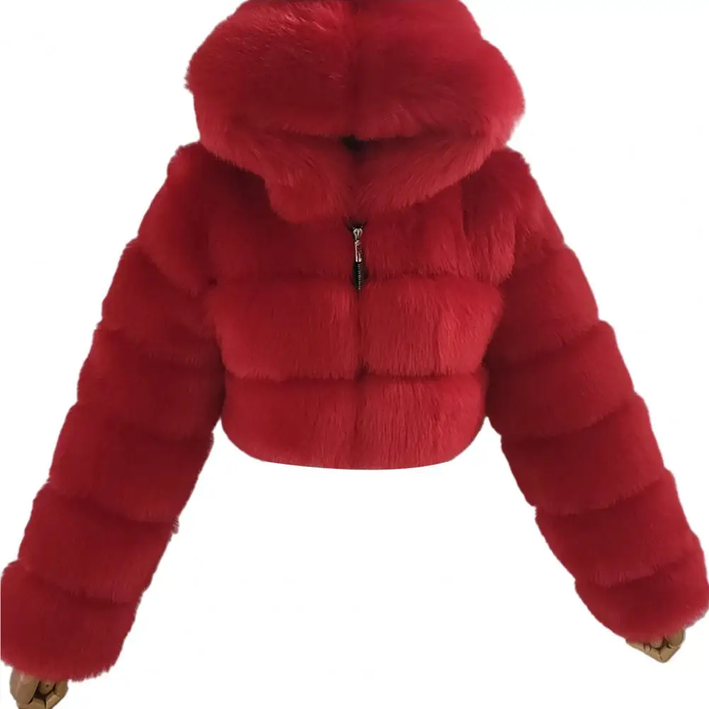 Las mujeres de la Moda de Invierno de Piel Sintética Recortada de la Capa Esponjosa Zip con Capucha Cálida Chaqueta Corta de la Moda chaqueta de abrigo Ropa de Mujer Nuevo Estilo 4