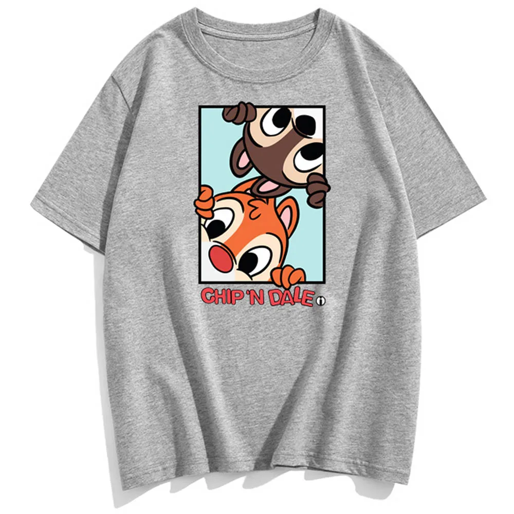 Disney T-Shirt de Moda Chip 'n Dale Ardilla de dibujos animados de Impresión de la Carta de las Parejas Unisex, las Mujeres T-Shirt O-Cuello de Manga Corta Tops 9 Colores 4