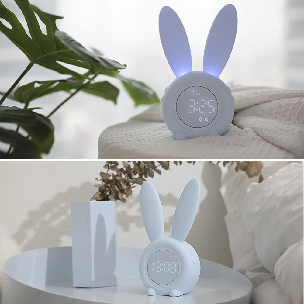 Lindo Conejito de Oído Digital LED Reloj de Alarma Electrónicos de Sonido USB de Control de Conejo de Noche, Lámpara, Reloj de Escritorio de la Decoración del Hogar 4