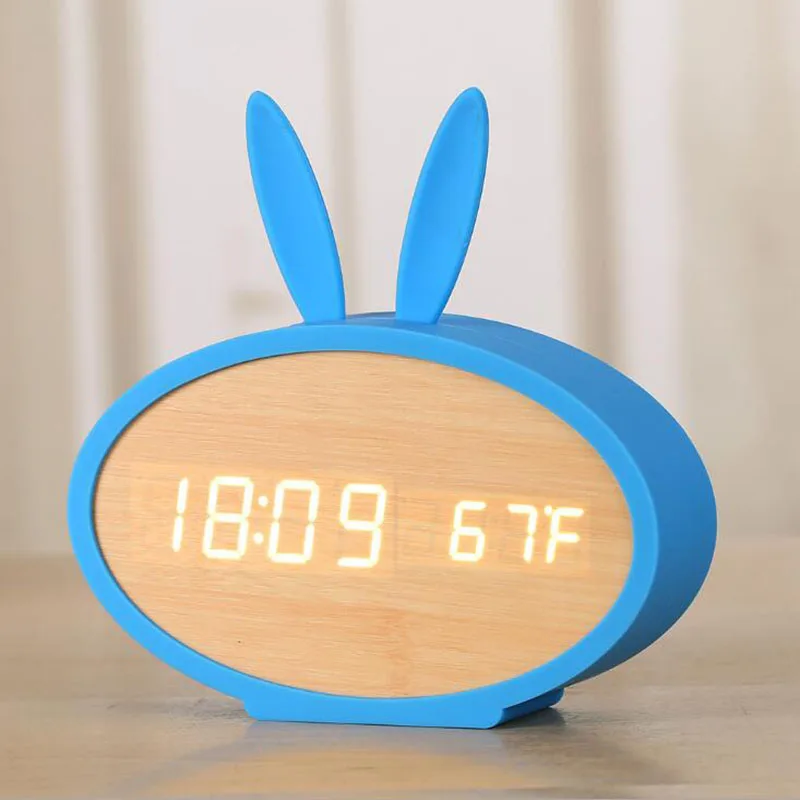 Reloj despertador Digital Lindo Divertido Chirld/de la muchacha de Madera DIY Reloj Led con Temperatura de la Habitación de los Niños 4