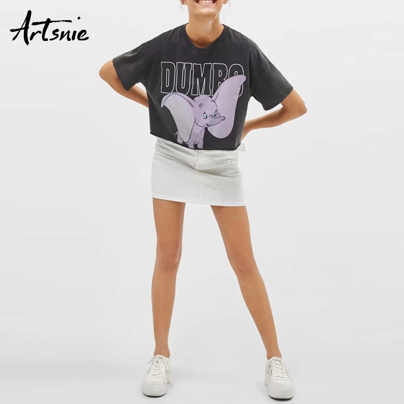 Artsnie ropa casual recortada dumbo camiseta de las mujeres de verano de 2019 gris oscuro camiseta de manga corta de mujer ropa de crop tops t-shirt 4