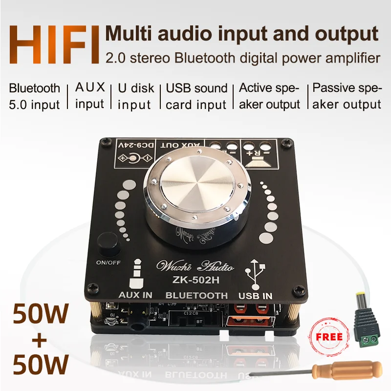HIFIDIY Bluetooth 5.0 TPA3116D2 Digital de Potencia Amplificador de Audio de la junta de 50WX2 Stereo AMP Amplificador de cine en Casa AUX USB ZK-502H 4