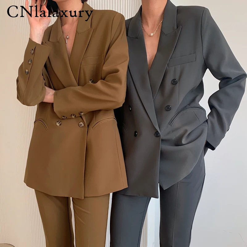 CNlalaxury Suelta Prendas de vestir exteriores de las Mujeres Traje de Chaqueta de Otoño Blazers de Mujer Jacke 2020 Elegantes y Chic Doble botonadura Mujer Blazer Femme 4
