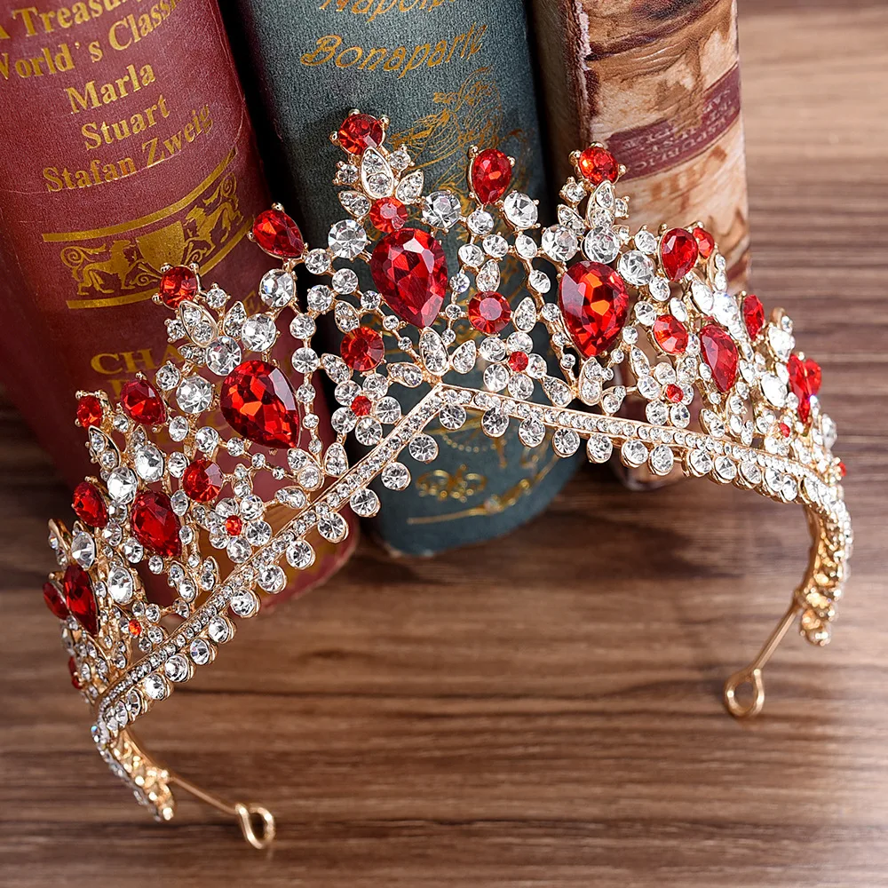 KMVEXO europa 2020 Rojo Verde Cristal Grande de la Corona de Sombreros de Novia de la Boda Accesorios para el Cabello Joyería de la Novia Tiaras Coronas de Princesa 4