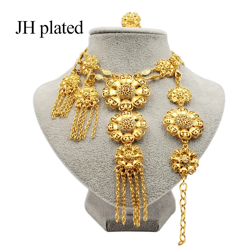 Conjuntos de joyas nuevo collar de oro aretes de dubai Índico africano de novia de flores de la joyería conjuntos de collar de la conjunto de regalos para las mujeres collares 4