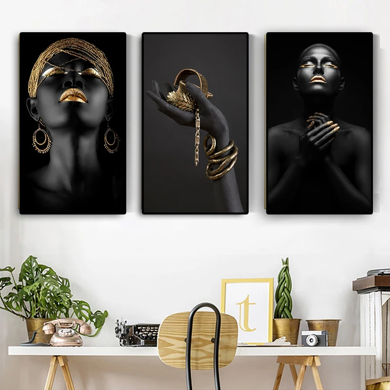 3 Paneles de Mano Negra Africana Desnuda Espectador Mujer, Óleo sobre tela, Carteles y Grabados de la Pared del Arte de la Imagen para la Sala de estar 4