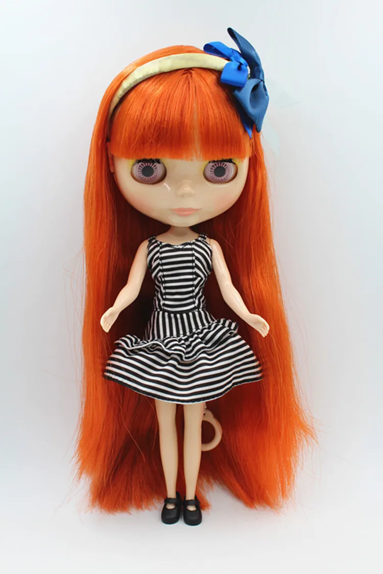Blygirl Blyth muñeco Naranja flequillo recto pelo de la muñeca NO.5T104 ordinaria cuerpo 7 articulaciones, la piel del cuerpo blanco 4