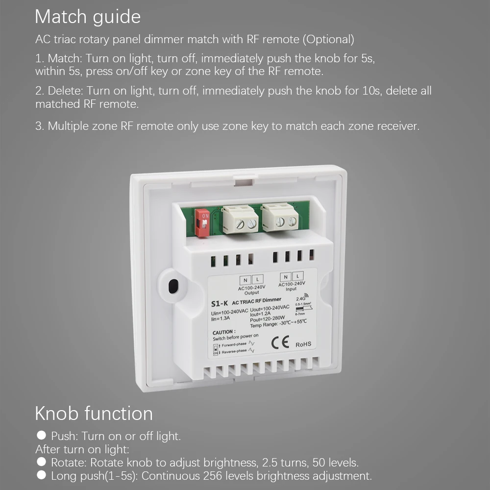 AC Triac LED 220V 230V 110V Regulable con Mando Interruptor Controlador para Bombilla LED Lámparas de Luz(Blanco/Negro) 4