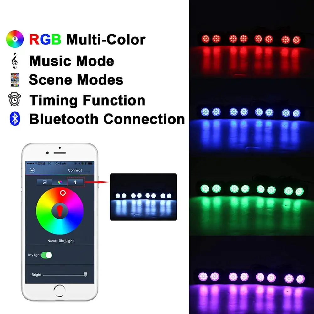 RGB LED Luces de Rock, Multicolor Underglow de Neón de Luz LED Kit de 4 Vainas Impermeable con el Modo de Música por Fuera de la Carretera de Camiones Coche ATV 4