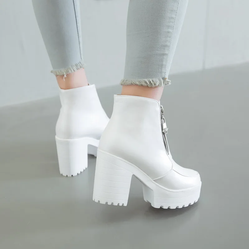 Sgesvier Negro Blanco de la Plataforma de Botas de Tobillo para las Mujeres zapatos de Tacón Alto Botas de Damas Postal de Otoño Invierno Botines de Mujer Botas Zapatos de 2020 4