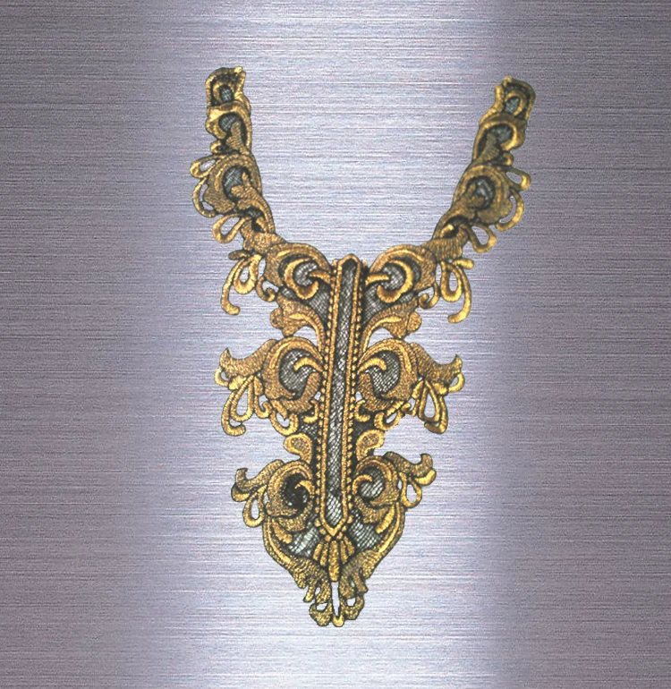 Bordado en oro Poliéster Apliques Parches de Flores con adornos de Encaje Escote de Cuello de Venise Tela de Costura DIY Craft 4