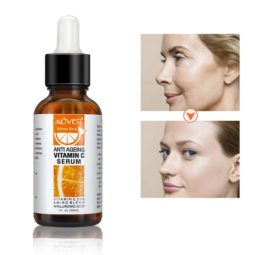 30ml, vitamina C suero facial, utilizado para la peca brillo, la reparación de las arrugas del ojo, el cuello brillo, anti-envejecimiento cuidado de la piel vitam 4