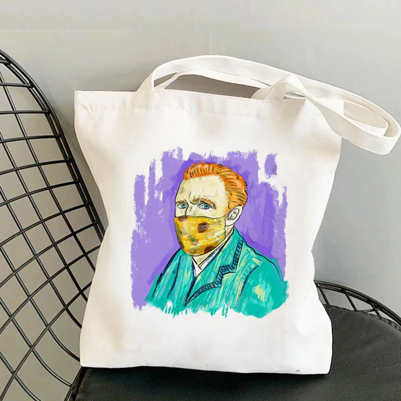 Van Gogh bolsa de compras, bolso de ultramarinos reutilizable bolso shopper bolsa de yute bolsa de yute cabas sac de tejido de cadena de sac tissu 4