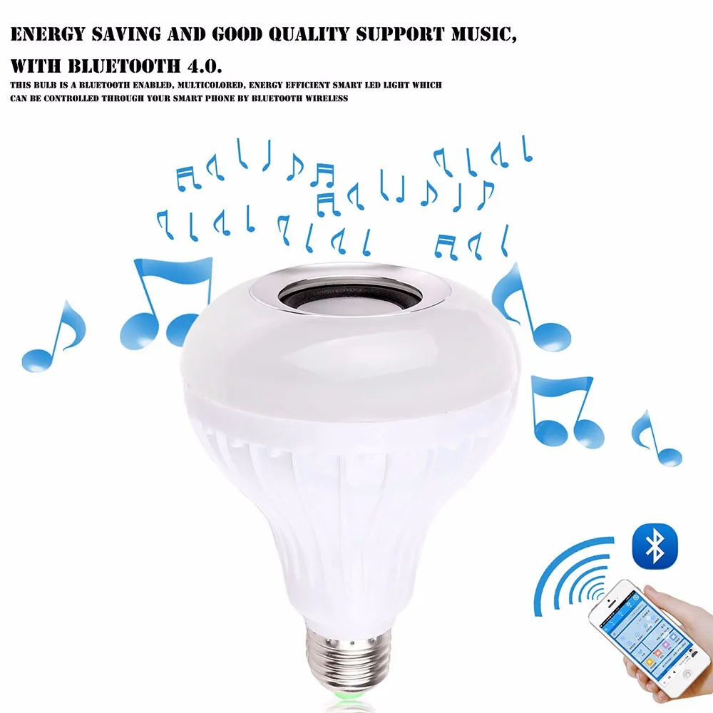 Inalámbrica Bluetooth Altavoz de la Música de la Luz de Bulbo del Altavoz Inteligente E27 12w Bombilla LED que cambian de Color para el Inicio de la Etapa Por Samrtphone 4
