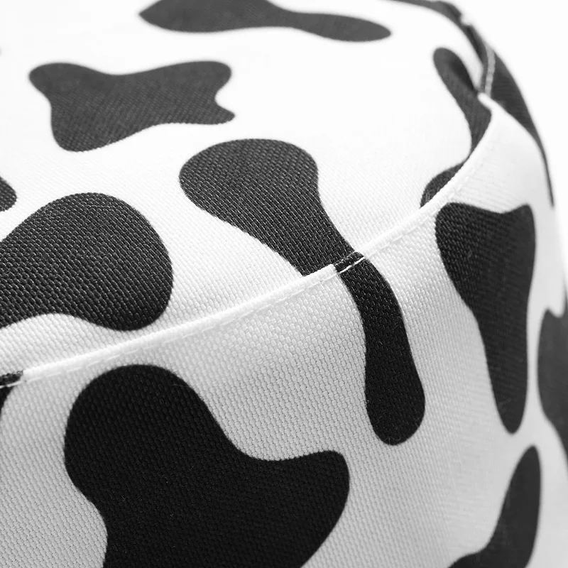 Ins Lindo Reversible Negro Vaca Blanca De Impresión De Cubeta Sombreros De Las Mujeres De Los Hombres De Moda De Verano De Sol Sombrero Gorra De Pescador De Viaje Gorras Panamá 4