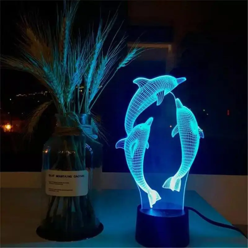 Remoto/Control Táctil de los Delfines 3D Luz de Noche LED de Acrílico Lámpara de Escritorio de la Atmósfera de la Lámpara Niños de la Lámpara de la Mesita de Navidad Regalos de la Decoración del Hogar 4