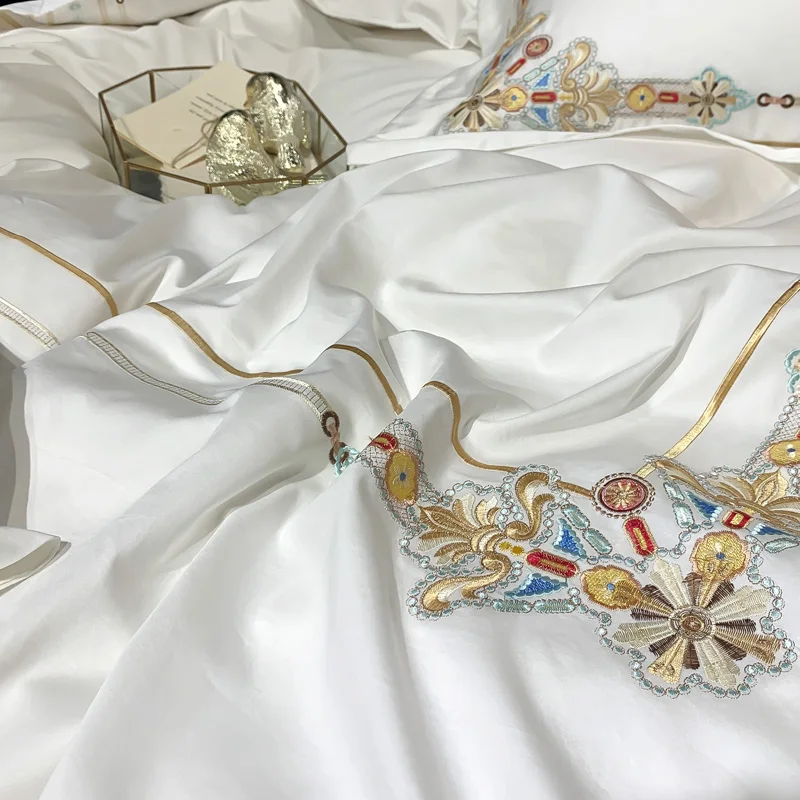 2019 Lujo bordado de la ropa de Cama Conjuntos de 4/6pcs de algodón egipcio y Ropa de Cama funda de Edredón de la Hoja de Cama Fundas de almohada cubre 4