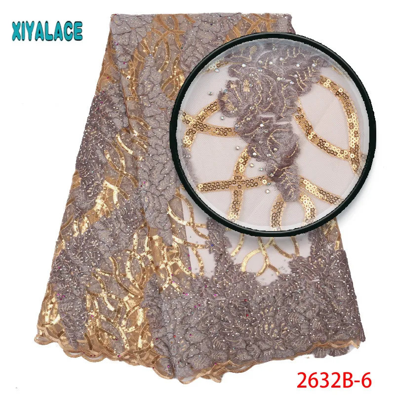 Última encaje de tul tejido de alta quaity lentejuelas de oro bordado de encaje de áfrica tela de encaje para áfrica francesa de la tela de encaje 2632b 4