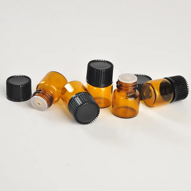 1ML 2ML de Vidrio Marrón Perfume de Viaje Botella de Aceite Esencial de Vacío Contenitori Frascos de Cosméticos de Cuidado Personal Frasco de Muestras 100pcs/lot 4
