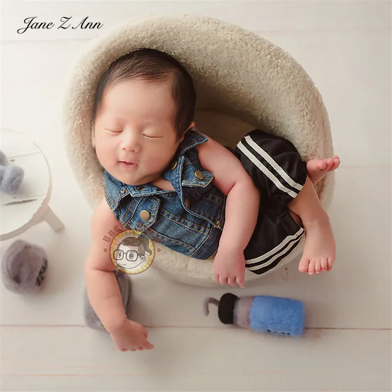 Jane Z Ann bebé Recién nacido azul del dril de algodón de la moda de chico cool gemelos hermano chaleco +deportes pantalones conjunto studio disparo accesorios 4