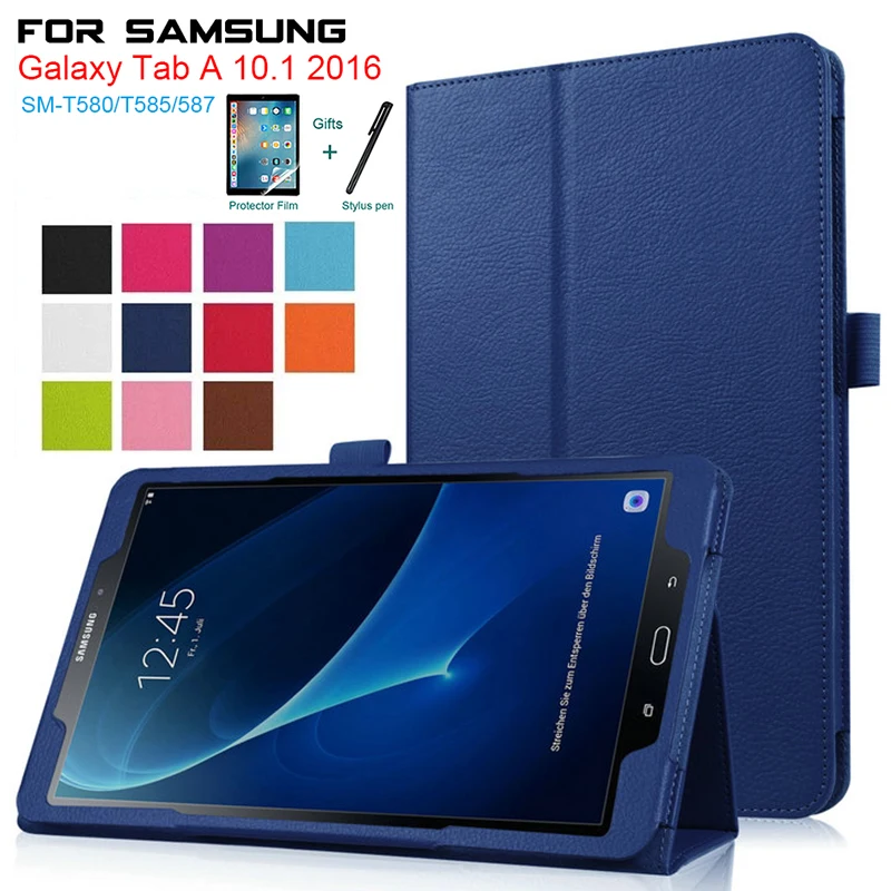 Ficha de 10.1 T580 T585 Flip Case Para Samsung Galaxy Tab A6 10.1 2016 SM-T580 SM-585 de la PU del Soporte del Cuero de la Cubierta elegante Para la Ficha A6 10.1 4