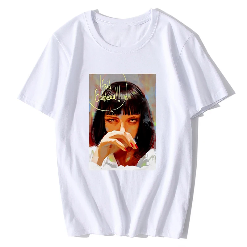 La película Pulp Fiction Camiseta de Uma Thurman Mia Wallace Quentin Tarantino Camisetas camiseta de Manga Corta Ropa Camisa de color Negro 3XL 4