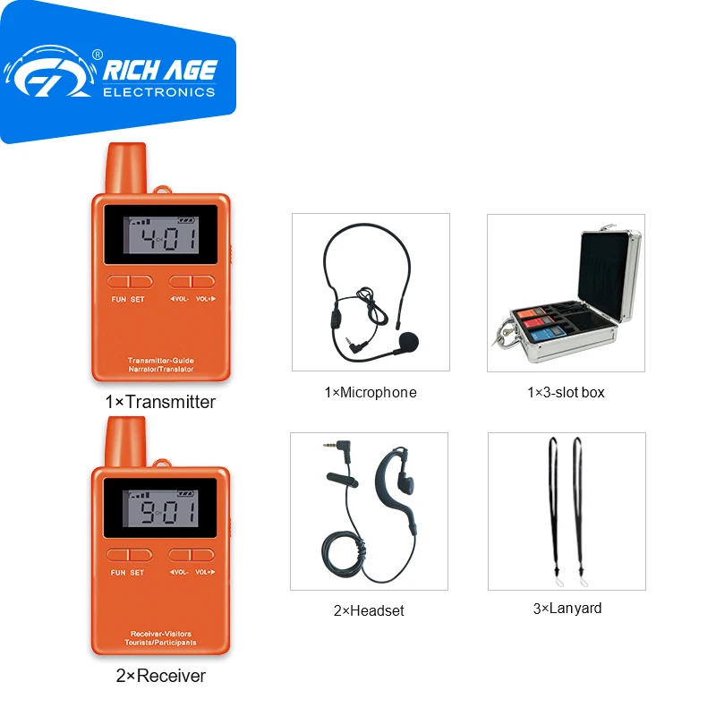 RichiTek Una Forma De Sistema De Audio Guía De Auriculares 1 Transmisor+2 Receptores Para Agencia De Viajes Con Micrófono De Condensador 4