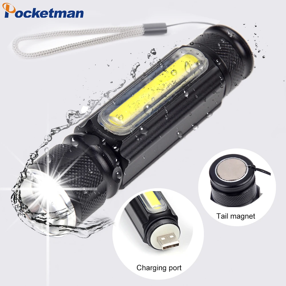 Aceptar Dropshiping Built-en la Batería de la Linterna de LED Recargable USB T6 Antorcha Lado de la MAZORCA de la Luz de la Linterna de la Cola Imán Lámpara de Trabajo z60 4