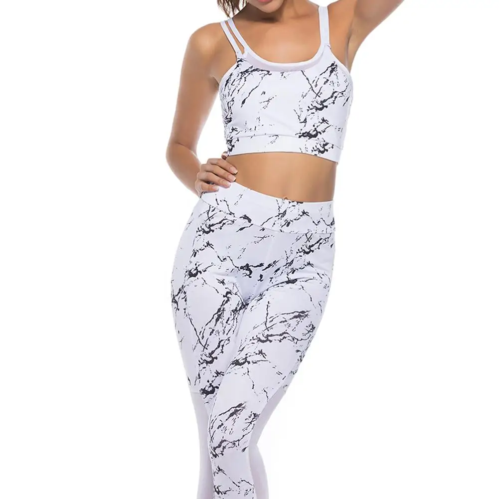 Elástico de los Deportes Traje de las Mujeres de Yoga Bra+Pantalones de la Yoga de la Aptitud de la Yoga de Establecer Impreso Gimnasio Ejecución de Patchwork portswear Ropa de Correr 4