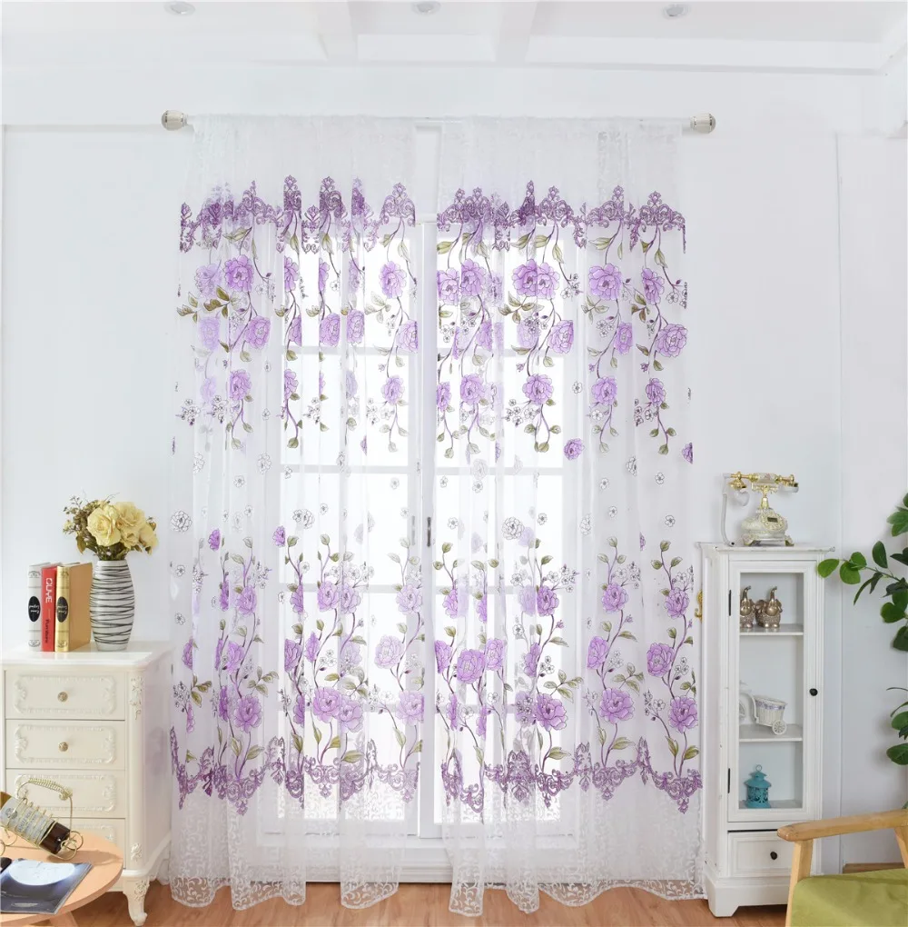Cortinas Modernas Floral cortina voile de Tul de Cortinas para Sala de estar cortinas para Dormitorio Cocina quarto ciego 1pic 4