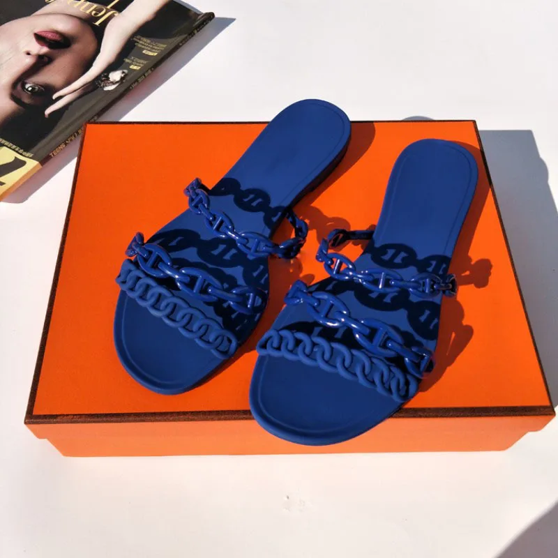 2020 de la Nueva Llegada de Verano Sandalias de Playa de la Jalea de las Mujeres Zapatos de las Cadenas Casual Fuera de los Zapatos de Lujo de la Marca del Diseñador de PVC, Pisos de Zapatillas 4