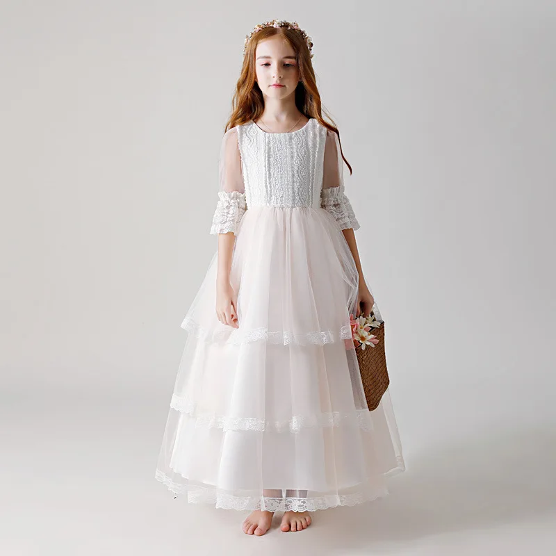 2020 Niñas Vestido Blanco Elegante Dama de honor de Niños Vestidos Para las Niñas de los Niños de Alta-final de la Tarde Vestido de Novia de Princesa 5