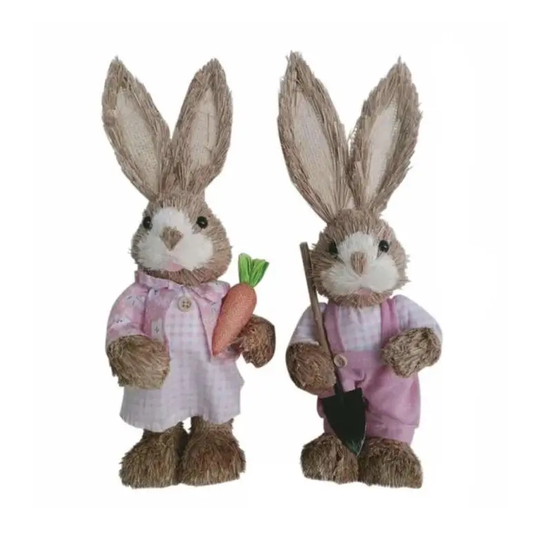 Lindo Paja Conejo de Conejito de Pascua Decoraciones de la Casa de Vacaciones de la Boda del Jardín Adorno M68E 5