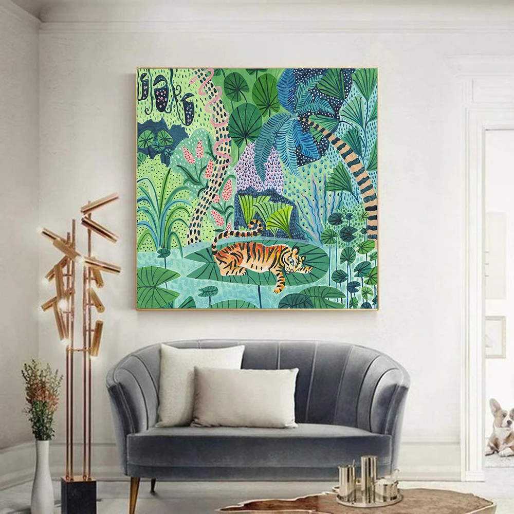 La selva de Impresión del Tigre Verde Bosque Carteles de Animales y Estampados Botánicos Tropicales Decorativos de Pared de Imágenes prediseñadas para Vivir Decoración de la Habitación 5