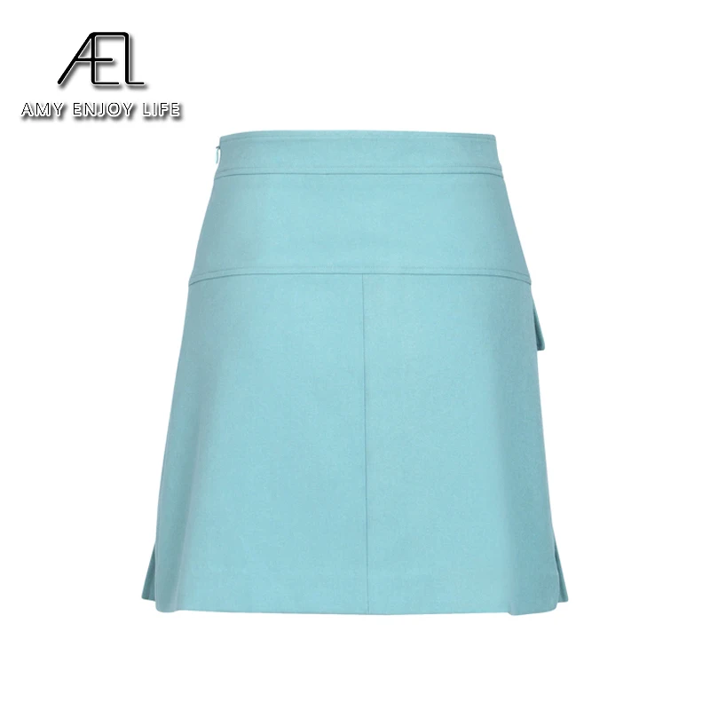 AEL Primavera Verano de la Mini Falda de las Mujeres Viscosa de Alta en la Cintura Una Línea de Ropa de Azul Y Rosa 5