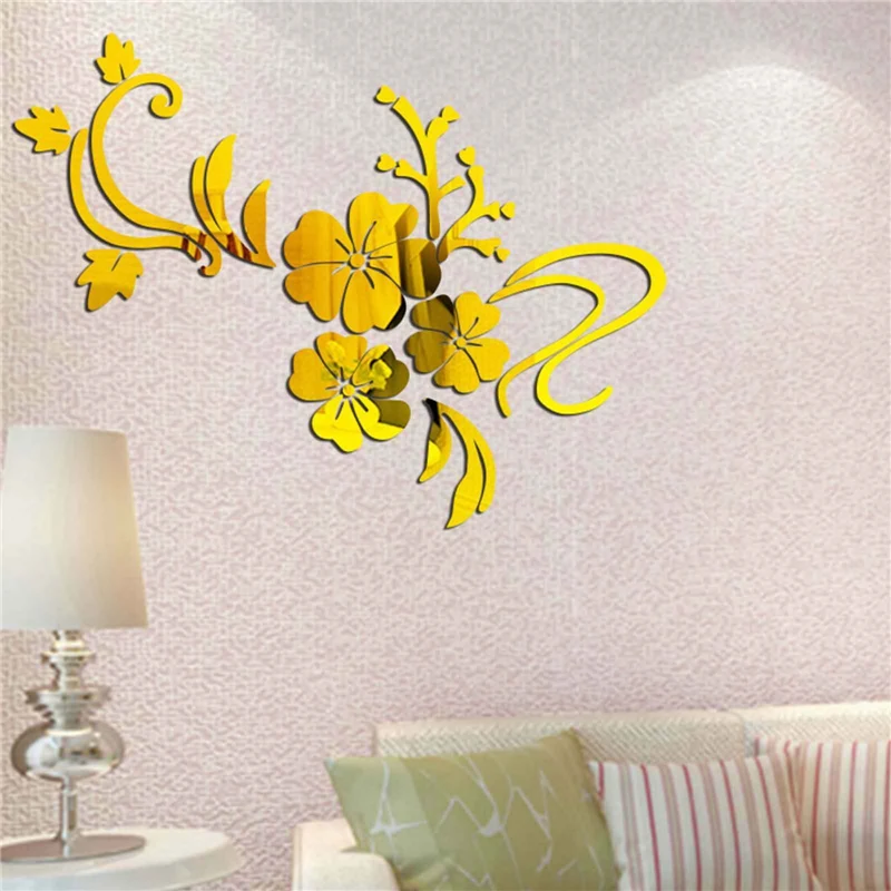 Exquisita Flor 3D Espejo Extraíble Pegatinas de Pared Calcomanía de Arte Mural de la Casa de Habitación de la TV de Fondo Decoraciones 5