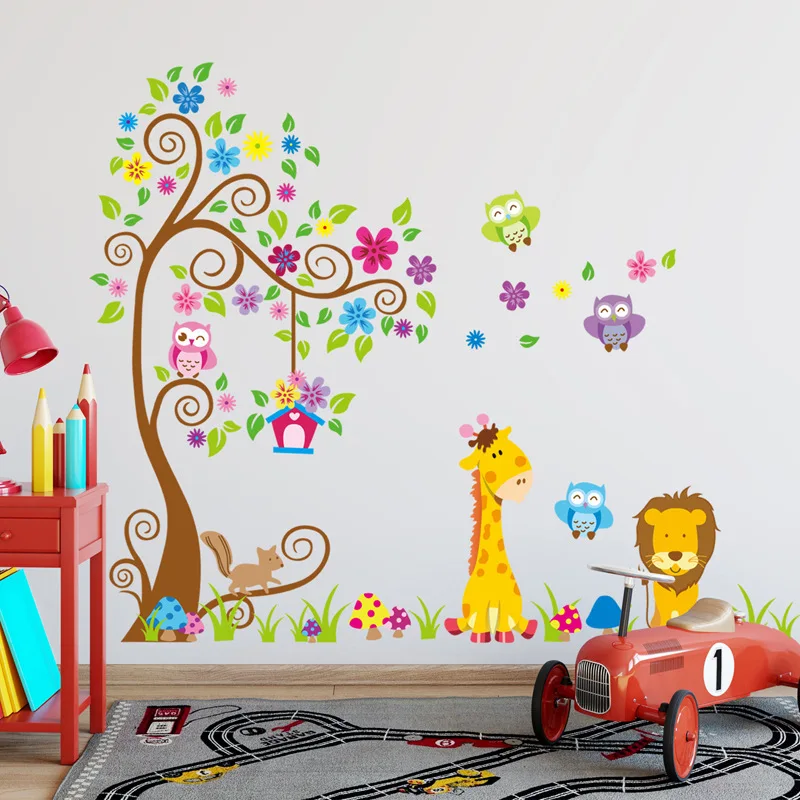 Grandes Árboles de Tamaño animales 3D DIY Colorido del Búho de la Pared Pegatinas de Pared Pegatinas Adhesivas para los niños de la habitación del bebé Mural de la Decoración del Hogar, papel pintado 5