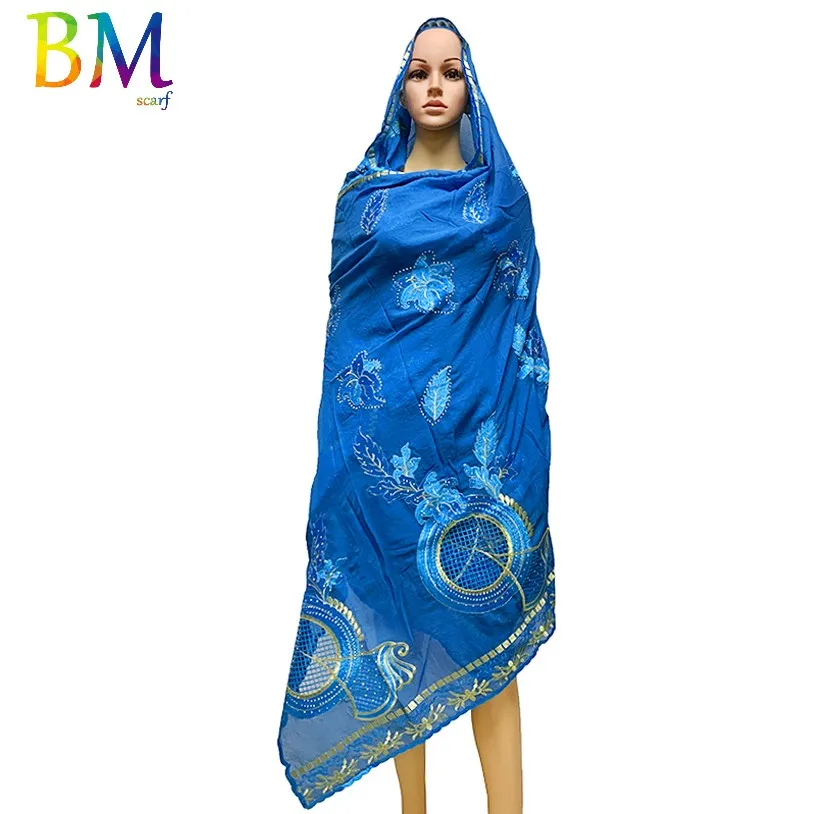 Los nuevos Musulmanes bordado de las mujeres de la bufanda del algodón, hermoso y económico，de algodón de gran tamaño señora bufanda para chales BX60 5