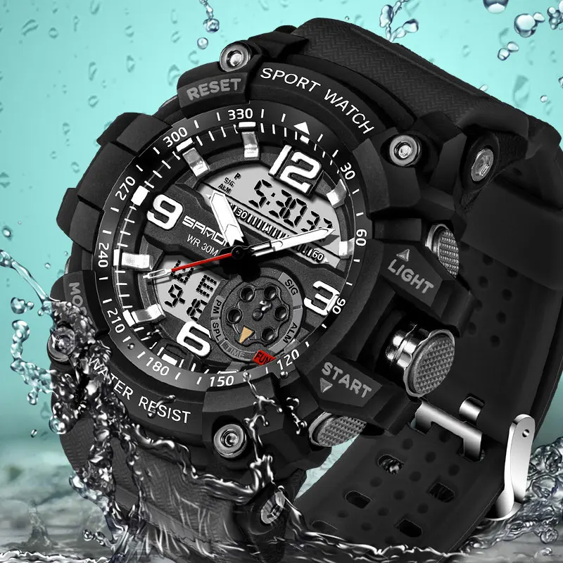 2020 Hombres Reloj deportivo SANDA parte Superior de la Marca de Lujo de Electrónica Digital LED relojes de Pulsera Militar Masculino Reloj de Buceo Relogio Masculino 5