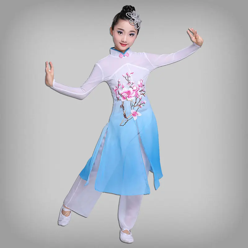 Para niños de estilo clásico Chino Hanfu trajes de baile de las niñas fan de la danza Yangko ropa traje chino de etnia hmong ropa 5