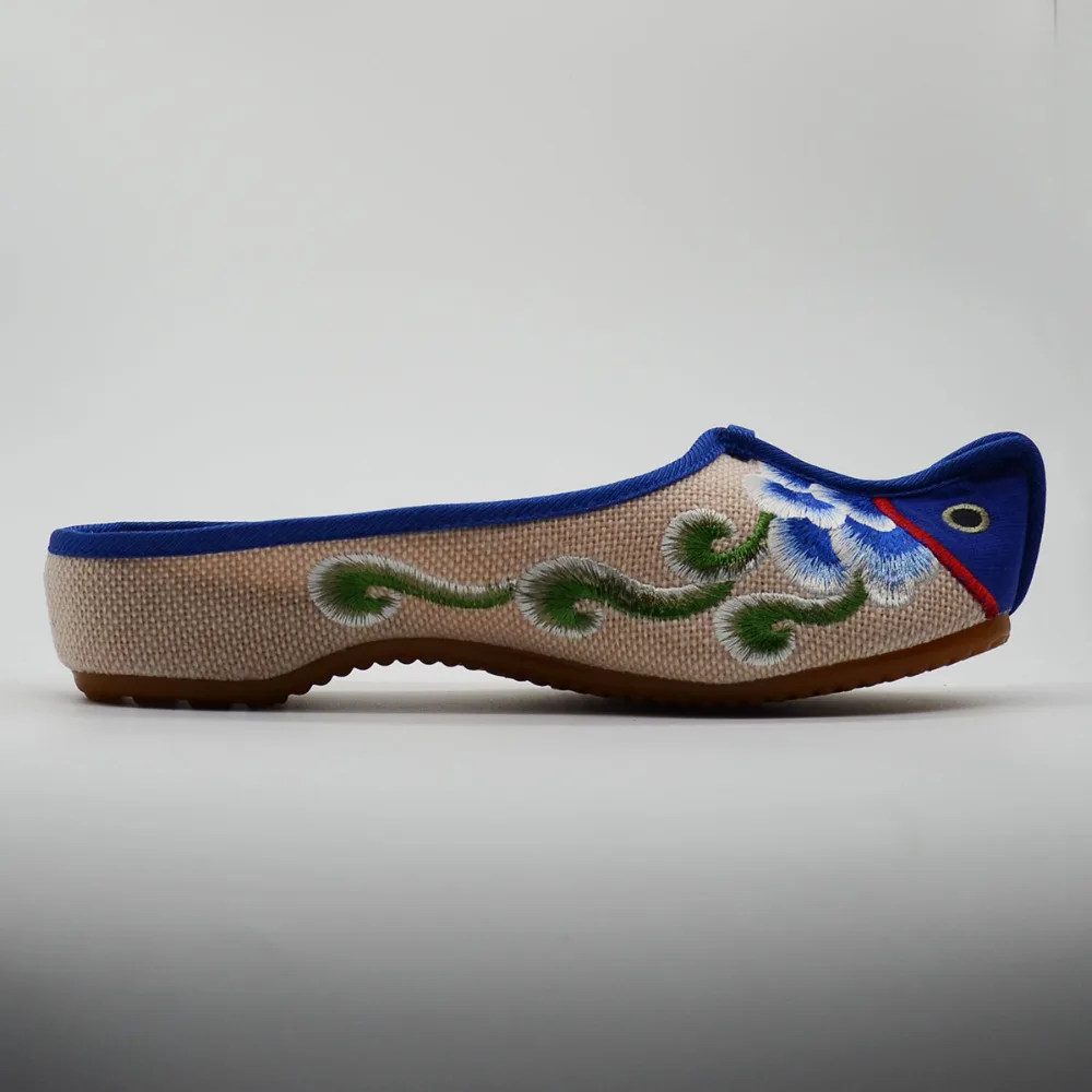 Veowalk Peces De Pie De Diseño De Las Mujeres De Tela De Algodón Bordado Plano Zapatillas Hechas A Mano De La Vendimia Cómodo De Verano De Las Señoras Zapatos De Las Mulas 5